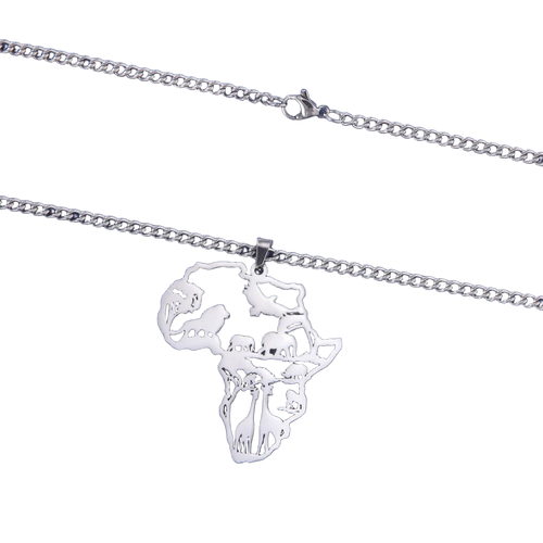 Africa Wildlife Map Necklace - Silver