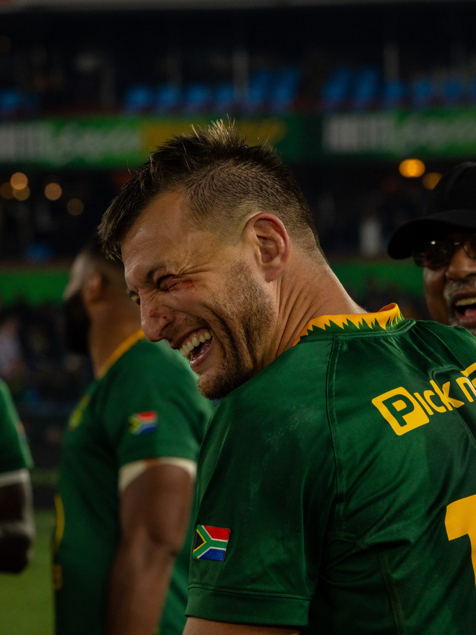 Springboks players laughing together after the final whistle