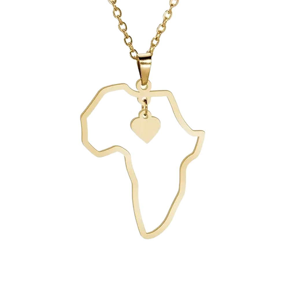 Africa Heart Map Necklace - Gold