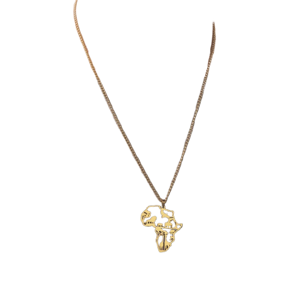 Africa Wildlife Map Necklace - Gold