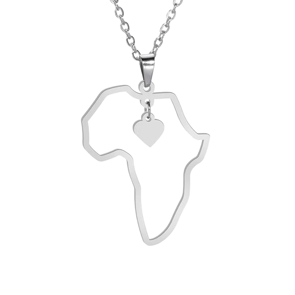 Africa Heart Map Necklace - Silver