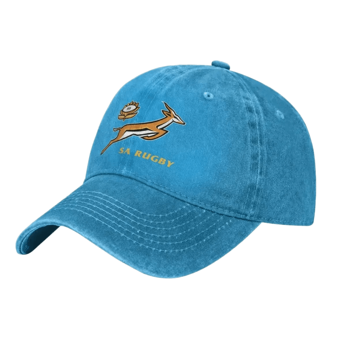 SA Rugby cap in washed black cotton with an embroidered gold springbok