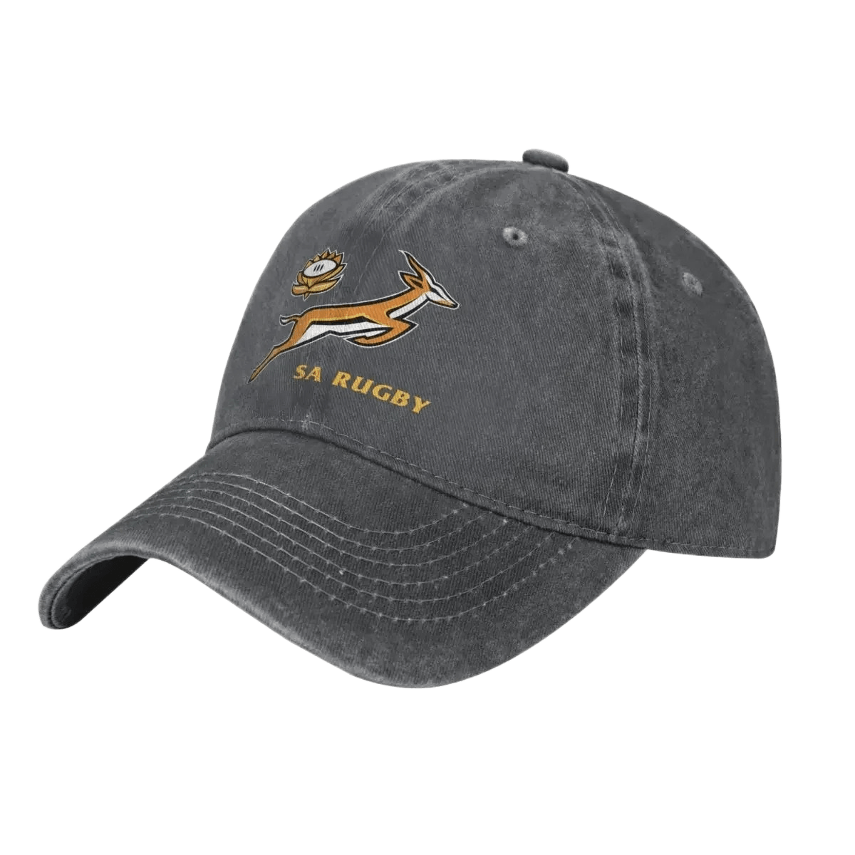 SA Rugby cap in washed black cotton with an embroidered gold springbok