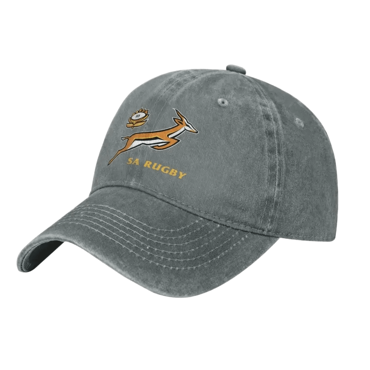 SA Rugby cap in washed black cotton with an embroidered gold springbok