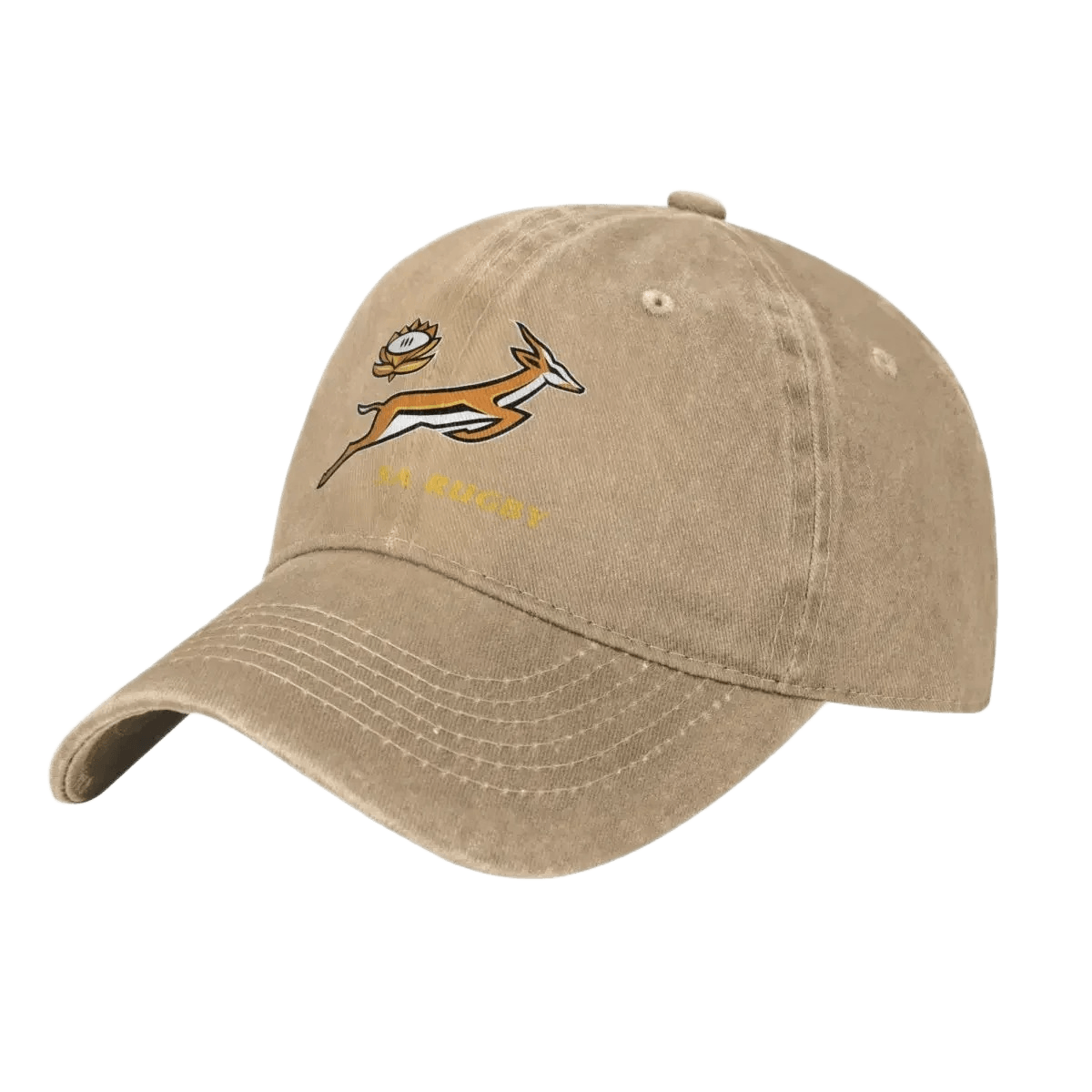 SA Rugby cap in washed black cotton with an embroidered gold springbok