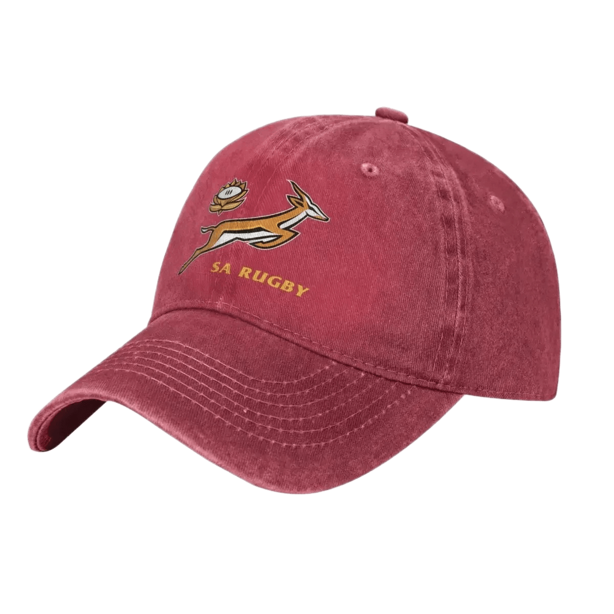 SA Rugby cap in washed black cotton with an embroidered gold springbok